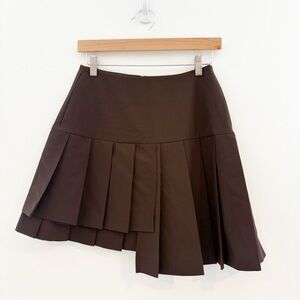 CPlus Series || Pleated Mini Skirt‎ Asymmetrical Dark Brown NWT